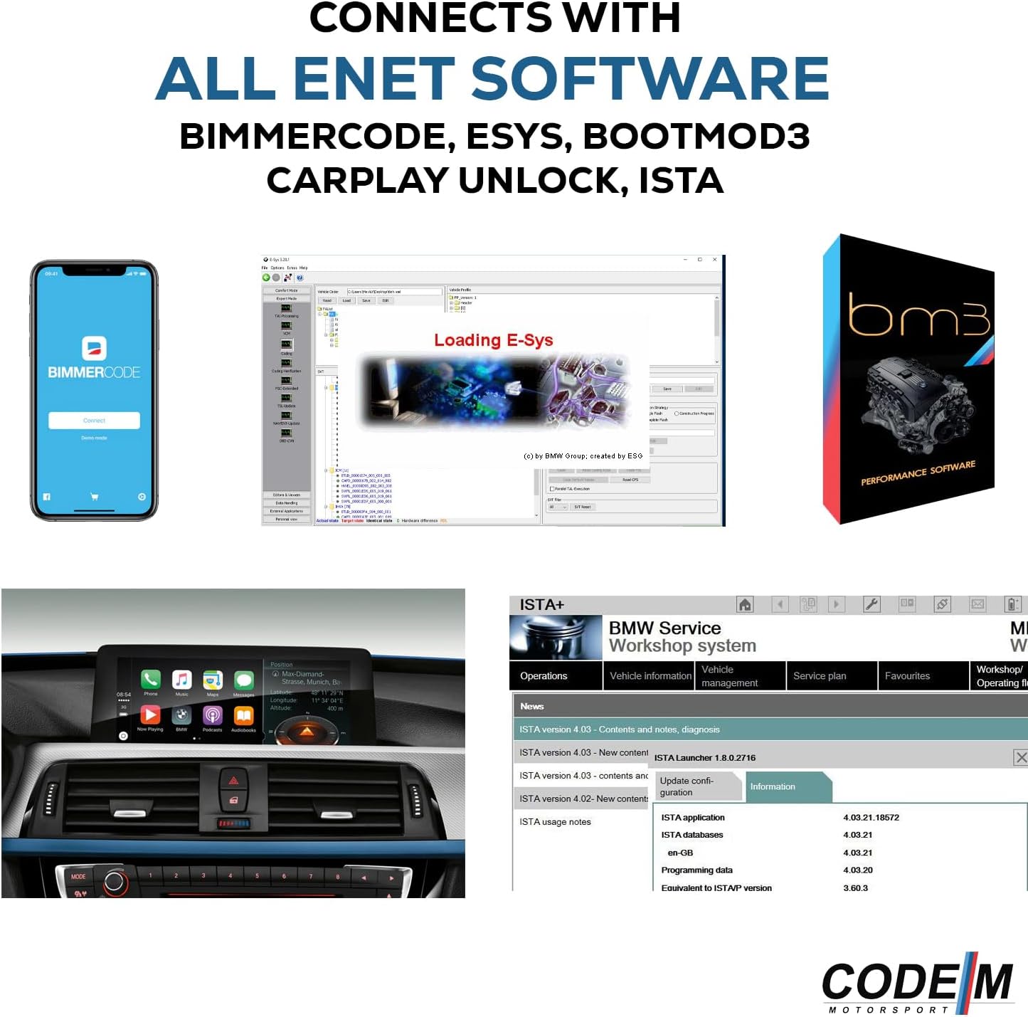 Reloot Code M - (ENET Cable BMW + USB-C + USB A Adapter) OEM OBD2 for BMW F G i Series Coding | E SYS ISTA+ ICOM Bootmod3 Bimmercode Compatible | Heavy Duty Cable | for CarPlay Activation