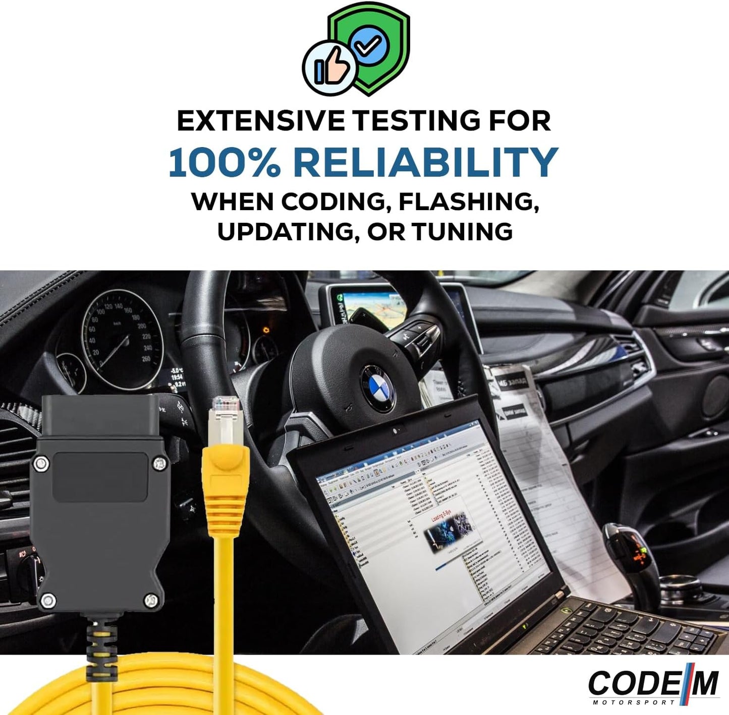 Reloot Code M - (ENET Cable BMW + USB-C + USB A Adapter) OEM OBD2 for BMW F G i Series Coding | E SYS ISTA+ ICOM Bootmod3 Bimmercode Compatible | Heavy Duty Cable | for CarPlay Activation